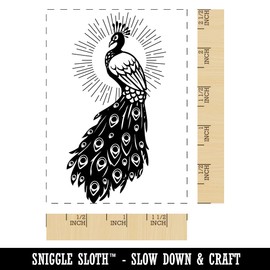 Radiant Peacock Elegant Bird Rectangle Rubber Stamp for Stamping Crafting - 2.5in Large