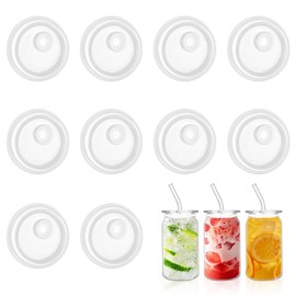 10 Pcs Acrylic Lids for 16 Oz Glass Cups, Candy Color Can Straw Lids for Glass Cups Acrylic Replacement Reusable 16oz for Iced Coffee Cup Beer Can Juice Soda Milk Tea