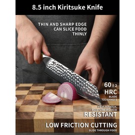 SANMUZUO 8.5" Kiritsuke Knife - Professional Kitchen Chef Knife - Hammered Damascus Steel & Resin Handle - YAO Series