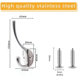 QMAHA 10Pcs Coat Hooks, Heavy Duty Metal Clothes Hooks, Anti-Rust Wall Mounted Coat Hat Hook, Dual Prong Robe Coats Towel Hat Keys Hooks for Kitchen Bedroom Entryway Wood Rail with Screws Included