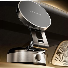 LISEN Portable Vacuum Magnetic Phone Holder Stand, Electric Vacuum Suction Phone Holder for MagSafe, Suction Cup Phone Mount Foldable for iPhone 16e/16/15/14/13/12 Pro/Pro Max