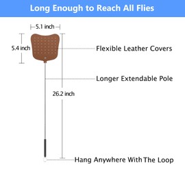 Foxany Leather Fly Swatter, Telescopic Fly Swatters Heavy Duty Set, Flexible Manual Flyswatters, Extendable Swatter with Stainless Steel Handle for Indoor Outdoor, 2 Pack