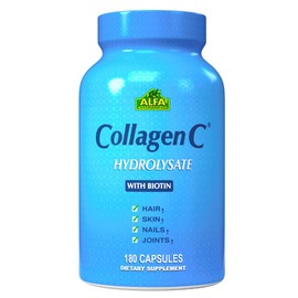 CollagenC - Collagen Hydrolysate Capsules with Biotin by Alfa Vitamins - Anti-Aging Nutritional Supplement for Skin, Nails & Hair Rejuvenation - Supports Bone & Muscle - Made in USA - 180 Capsules