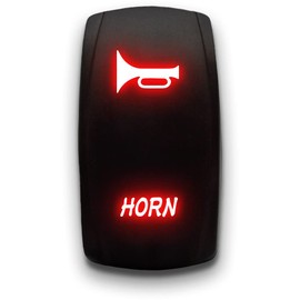 Horn - Red - Laser Etched Momentary Toggle Switch 20A 12V - Vertical Rocker Switch 5-Pin DPST