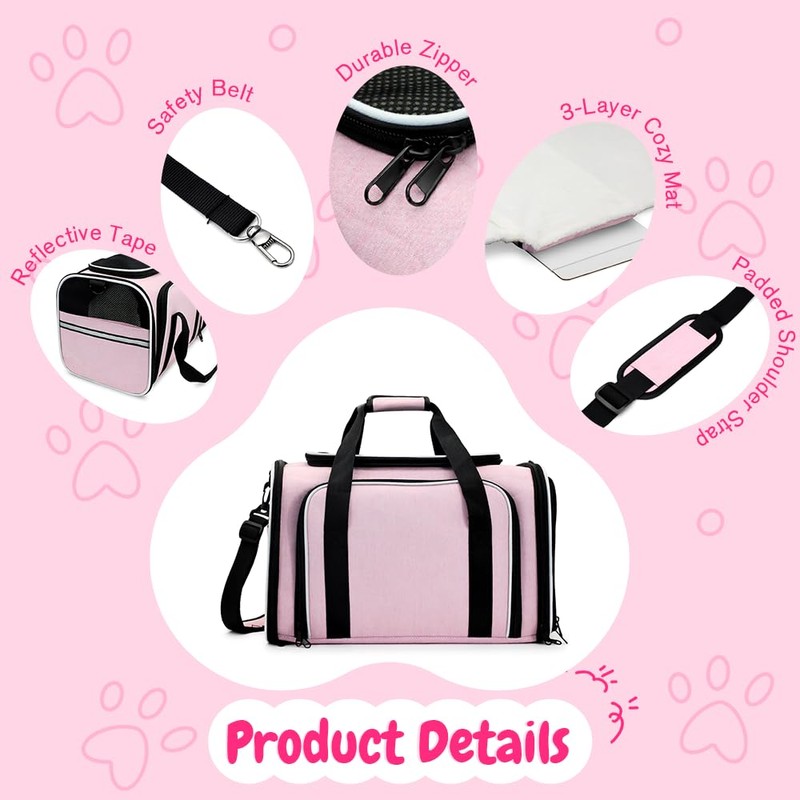 Double Expandable Cat Carrier,Airline Approved Soft-Sided Pet Travel Carrier for