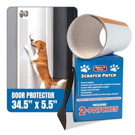 Match 'N Patch Door Protector – Scratch Protectors for Pets – Transparent Shield for Pet Scratches - Self-Adhesive & Easy to Apply, Includes Application Scraper – 34.5 x 5.5 Inches, 2 Patches
