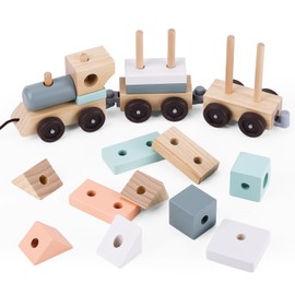 umu Stacking Train - Classic Wooden Toy (17 pcs) - Train Set, Wooden Sorting & Stacking Toys for Toddlers Ages 2+ Years Old, Multi-colored