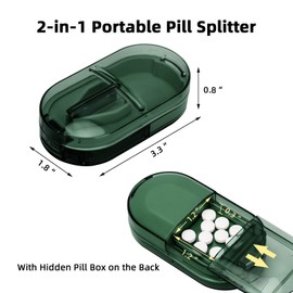 2PCS Pill Cutter Splitter for Small or Large Pills, Professional Pill Splitter Pill Crusher, Cuts Vitamins Tablets in 1/2, 1/4, Accurate Cutting for Small and Tiny Pills– Green&Brown