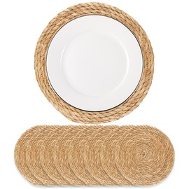 Round Woven Placemats - Boho Rattan Placemats Natural Water Hyacinth Placemats, Farmhouse Weave Place Mats, Rustic Braided Wicker Table Mats for Dining Table,Home,Wedding (13 inch Set of 8)