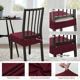 Dining Chair Covers,Seat Covers for Dining Room Chairs Set of 4,Stretch Jacquard Kitchen Chair Covers,Removable Washble Dining Room Chair Seat Cover,Chair Slipcovers Protector (Wine Red,With Zipper)
