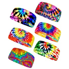 Forchrinse 6Pieces Swirl Tie Dye Sweatbands for Men Women Stylish Soft Elastic Running Headbands Sweat Wicking Head Bands for Outdoor