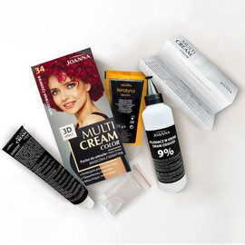 Joanna Multi Cream Colour Hair Colour for Women - Provides Long Lasting Colour - 3D Depth Effect - Covers Grey Hair - Root Colour - Colour Intense Red 34 - Complete Set