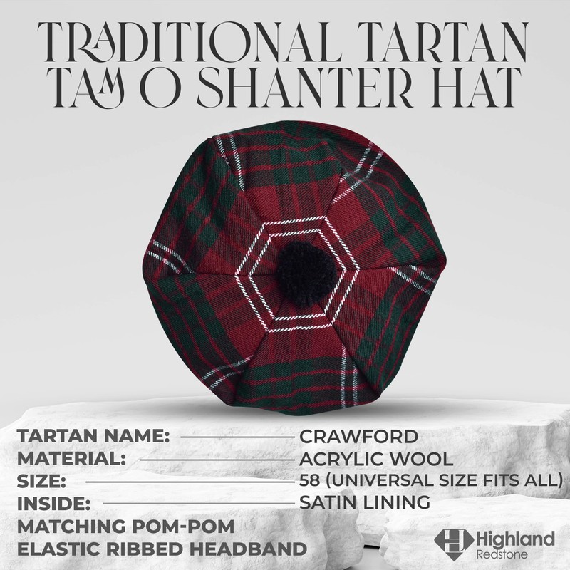 Scottish Hat Tam o Shanter Scottish Bonnet Tartan hat Acrylic