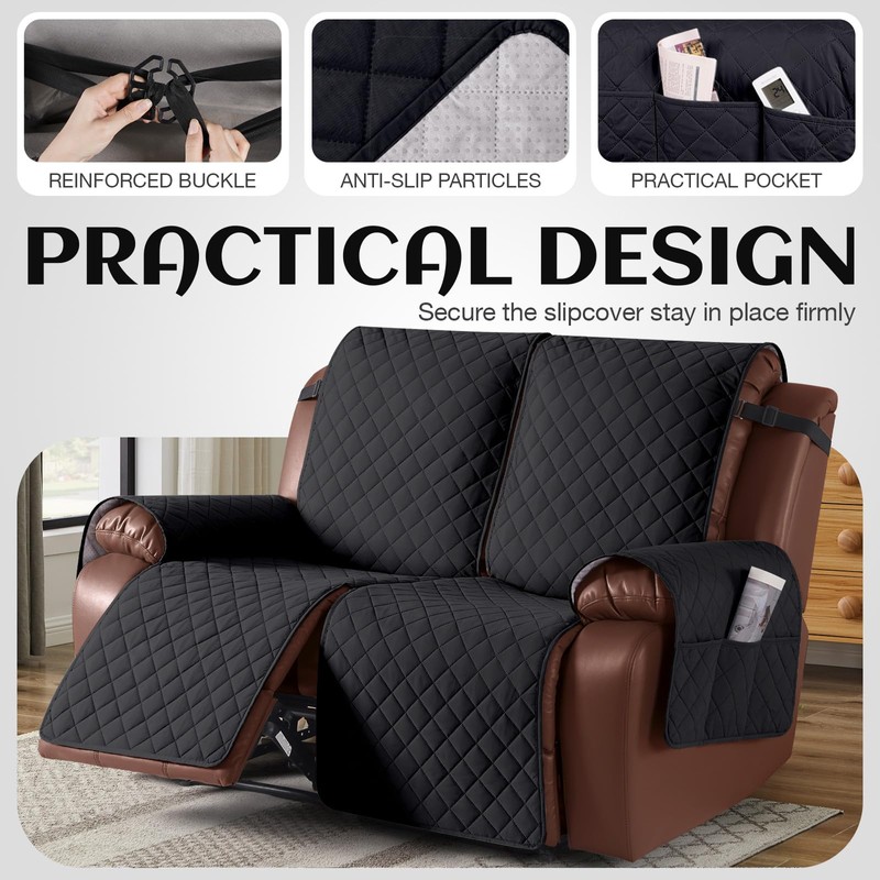KinCam Waterproof Loveseat Recliner Cover, Non-Slip Reclining Couch Covers for