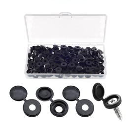 YIXISI 100 Pieces Folding Screw Cover Caps Plastic Hinge Screw Caps for Number 6/8 Screws with Storage Box for Furniture Wardrobe Shelf Black