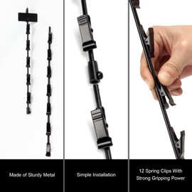 DIICCYO 4 Pack Hanging Merchandise Strips with Hooks, 32.3" Chip Rack Strips Merchandising with 12 Clips, Heavy Duty Clips Display Chips Holder with Label Headers for Store Retail Displaying, Black