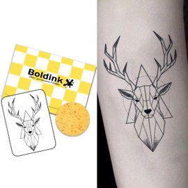 Boldink Temporary Tattoos,Semi Permanent Tattoos,15 Days Long Lasting Tattoo Stickers,Waterproof and Anti-reflective,Unique Design(Deer Head)