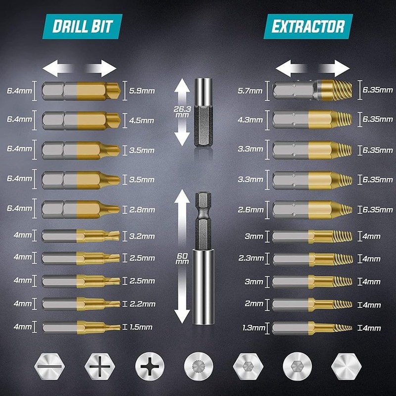 Peakloong 22Pcs Titanium Damaged Screw Extractor Set - Stocking Stuffers