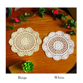 Golo - Mantel de algodón hecho a mano con encaje de ganchillo, color beige, superposición, redondo, 8 pulgadas, 20 cm