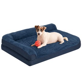 PureWags Orthopedic Dog Beds, L Shaped Waterproof Large Dogs Bed with Removable Cover and Nonskid Bottom, Soft Pet Couch Bed, Navy Blue