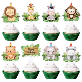 Keaziu 32 Pack Jungle Safari Animals Cupcake Toppers Safari Baby Shower Decoration Sage Green Safari Themed for Boys Kids Party Supplies Decorations