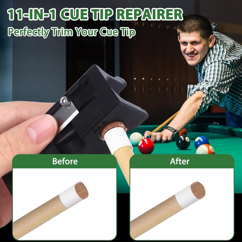11-in-1 Billiards Pool Cue Tip Shaper, Aluminum Alloy Pool Stick