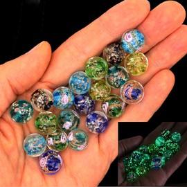 Artsy Crafts 60 Pcs Assorted Glow in The Dark Firefly Beads 12mm European Lampwork Luminous Glass Beads for Jewelry Making Charm Bracelet Necklace Earrings Crafts (Blue Series 60pcs)
