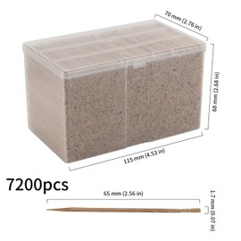 DAKFOOK 2 Boxes Bamboo Toothpicks, 7200 Pcs Single Sided Tips Wooden Cocktail Sticks, 6.5cm Wood Tooth Picks Sticks for Desserts, Appetizer, BBQ Parties, Fruit Picks
