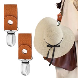 Leather Hat Clip for Travel,Hat Holder,Hands Free Bag Accessory for Women,Travel Hat Clip for Sunhat,Bag,Luggage,Backpack,Purse (Brown)