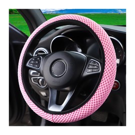 TSUGAMI Elastic Stretch Steering Wheel Cover, Microfiber Breathable Ice Silk Auto Steering Wheel Cover, 15 Inch Anti-Slip, Warm in Winter and Cool in Summer, Fit Suvs, Vans, Cars, Trucks (Pink)