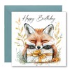 Watercolour Style Fox Happy Birthday Greetings Card - Inside reads: