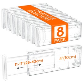 Lifewit 8 Pack Drawer Dividers 4" High, 11-17" Adjustable Dresser Drawer Organizers for Clothes, Expandable Dresser Separators in Bedroom/Bathroom/Kitchen/Vanity/Office Organization and Storage,Clear