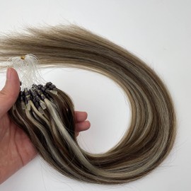 20'' Hair Extensions Micro Loop Rings Beads Human Hair Extensions Remy Hair Extensions Double Drawn - 1g/s 50s/pack - (20" #M4/613 - Medium Brown/Light Blonde Mixed)