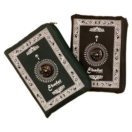 ABDEEZ [Pack of 2] Portable Travel Prayer Mats | Compass, Weights (Keeps mat in Place), and Pouch, Pocket Size (Black and Green)