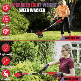 Electric Weed Wacker Eater Battery Powered, Cordless Weed Trimmer with 21V Battery Operated & Charger & 5 Types Blades, No-String Brush Cutter/Lawn Edger/Grass Trimmer for Garden Yard