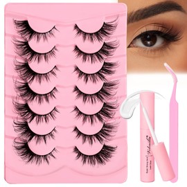 Veleasha Lashes Kit with Glue & Tweezer Cat Eye Lashes that Look Like Extensions Full Fake Eyelashes Wispy Fox Eye Lashes Natural Look 7 Pairs Faux Mink Lashes Pack (Fox Eye)