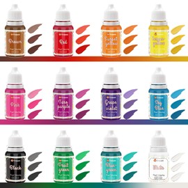 Lebensmittelfarbe Flüssige, 12 Farben x 10ml Lebensmittel Farben Set, Lebensmittelfarbe zum Backen von Kuchen, Decor, Lebensmittelqualität für Fondant Macaron Zuckerguss DIY Seifen Schleimherstellung