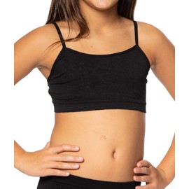 Malibu Sugar Girls Black/White Training Bra Camisole - Adjustable Strap Crop Cami Training Bras for Young Girls Ages 8-14 (4 Pack)