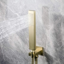 Ownace Square Solid Brass Brushed Gold Hand Held Shower Head With Wall Connector and Hose Set