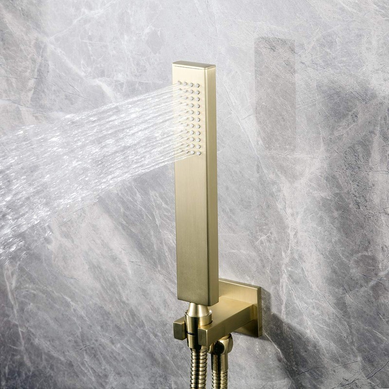 Ownace Square Solid Brass Brushed Gold Hand Held Shower Head