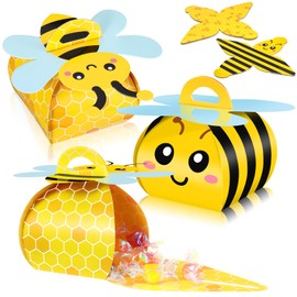 Humyoun 36 Pcs Bee Party Favor Gift Boxes Beehive Candy Treat Box 3D Mini Yellow and Black Paper Goodie Gift Bags for Summer Themed Birthday Honey Baby Shower Hawaii Party Decorations