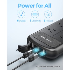 USB Outdoor Power Strip Weatherproof, Waterproof Surge Protector with 3 USB Ports and 6 Outlets, 6 FT Extension Cord for Office Patio Porch