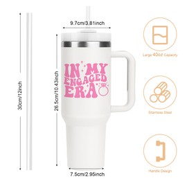 In My Engaged Era Thermos Cup 40oz,Engagement Gifts For Her,With Lid And Straw,Bride To Be Gifts,Engagement Present,Future Mrs,Bridal Shower,Boyfriend And Girlfriend Engagement Party Gift