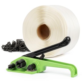 U.S. SOLID Banding Strapping Kit Pallet Packaging Tool, 3/4" x 985' Woven Cord, 200pcs Phosphated Metal Buckles, Heavy Duty Tensioner Kit