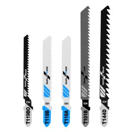 5 Piece Jigsaw Blades Set, Assorted T-Handle Jig Saw Blade Kits, Jigsaw Blades Replacement Set for Cutting Wood, Plastic, and Metal(Only Blades)