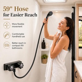 Adando RV Shower Faucet with Hose and Head: 59" Hose ABS Diverter Valve Replacement Kit - 4 Inch 2-Hole Camper Shower Faucet for RV Camper Motorhome Travel Trailer Fifth Wheel Outdoor