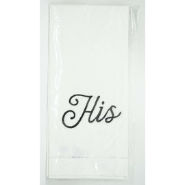 Henri Handwork Embroidered "His" Cursive 100% Cotton 16" x 24" Guest Towel White