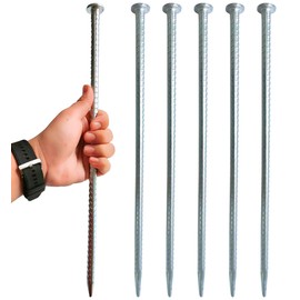 FOMMEN Rebar Stakes 16 Inch Metal Spikes for Asphalt 1/2 Inch Diameter-6 Pack Ground Stakes Heavy Duty for Speed Bump, Wheel Stop-Rebar Support Estacas de Metal-Ground Anchors -Tent Stakes