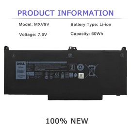 DELL MXV9V Battery for Dell Latitude 13 7400 7300 5300 5310 Latitude 5300 5310 2-in-1 Inspiron 7300 7306 2-in-1 Laptop P96G P97G P99G P100G P97G001 P100G001 829MX 0829MX 5VC2M 05VC2M 7.6V 60Wh 4-Cell