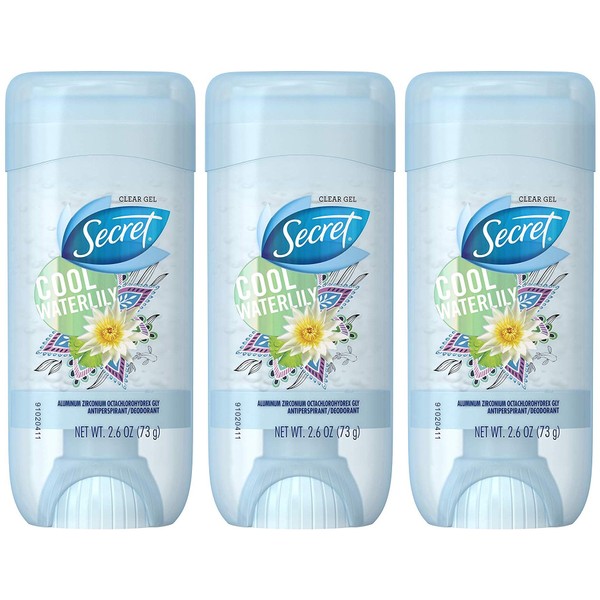 Secret Antiperspirant/Deodorant - Cool Waterlily - Clear Gel - Net Wt. 2.6 OZ (73 g) Per Stick - Pack of 3 Sticks